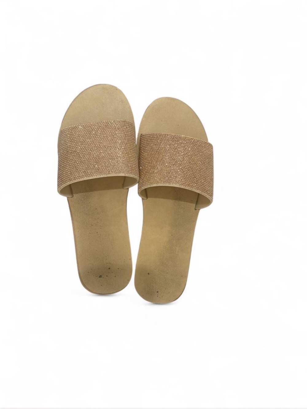 Fashion Nova Glitter Slide Sandals - Beige